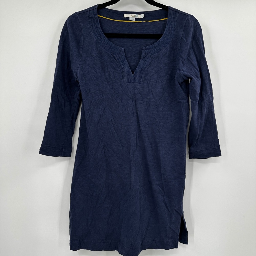 Boden Womens Navy Blue Cotton Slub 3/4 Sleeve Split Neck Tunic Top WL867 Size 4
